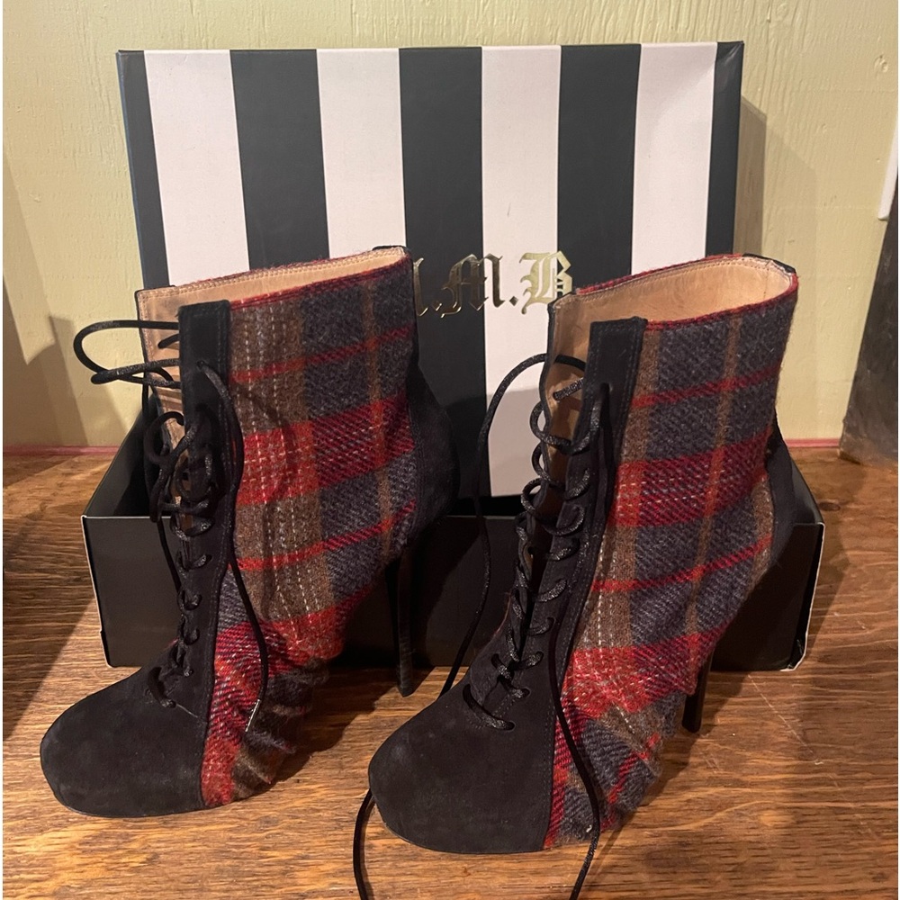 L.A.M.B. Stilleto plaid booties